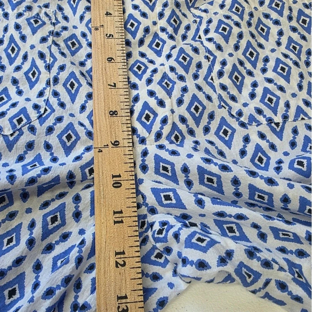 Zara Women Blue White Geometric Diamond Print Wide Leg‎ High Rise Pants Size L